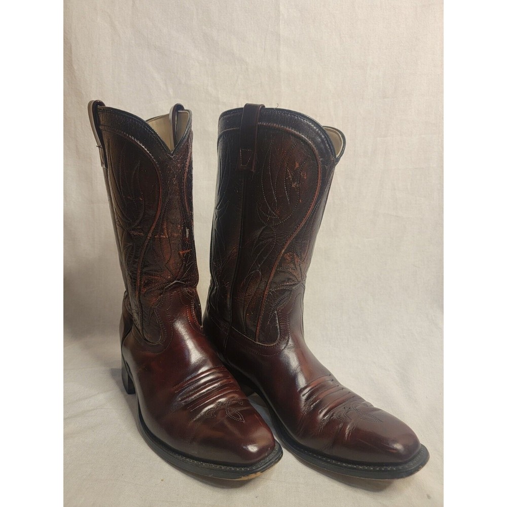 Vintage Acme 4698 Leather Burgundy Cowboy Western Mens BOOT 10.5 Wide